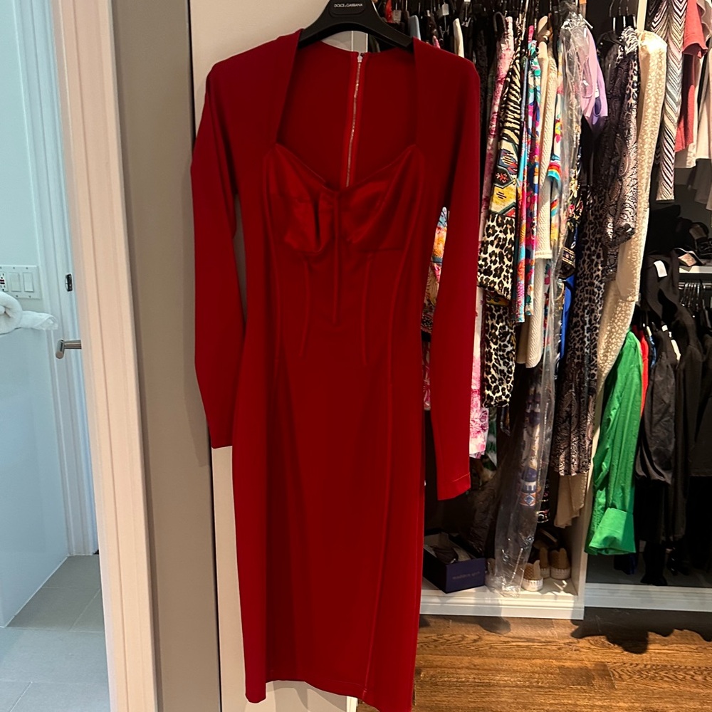 Dolce & Gabbana Vibrant Red Long Sleeve Dress